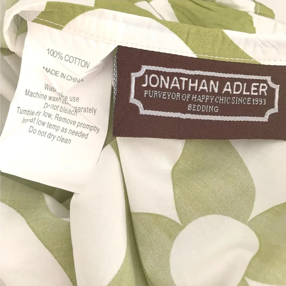 Vtg Y2K Jonathan Adler King Duvet Cover Set 2 Euro Shams Green White Geometric